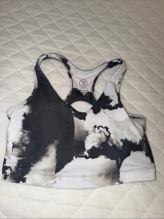 Sage Other - Sage Black & White Cloud Print Racerback Sports Bra